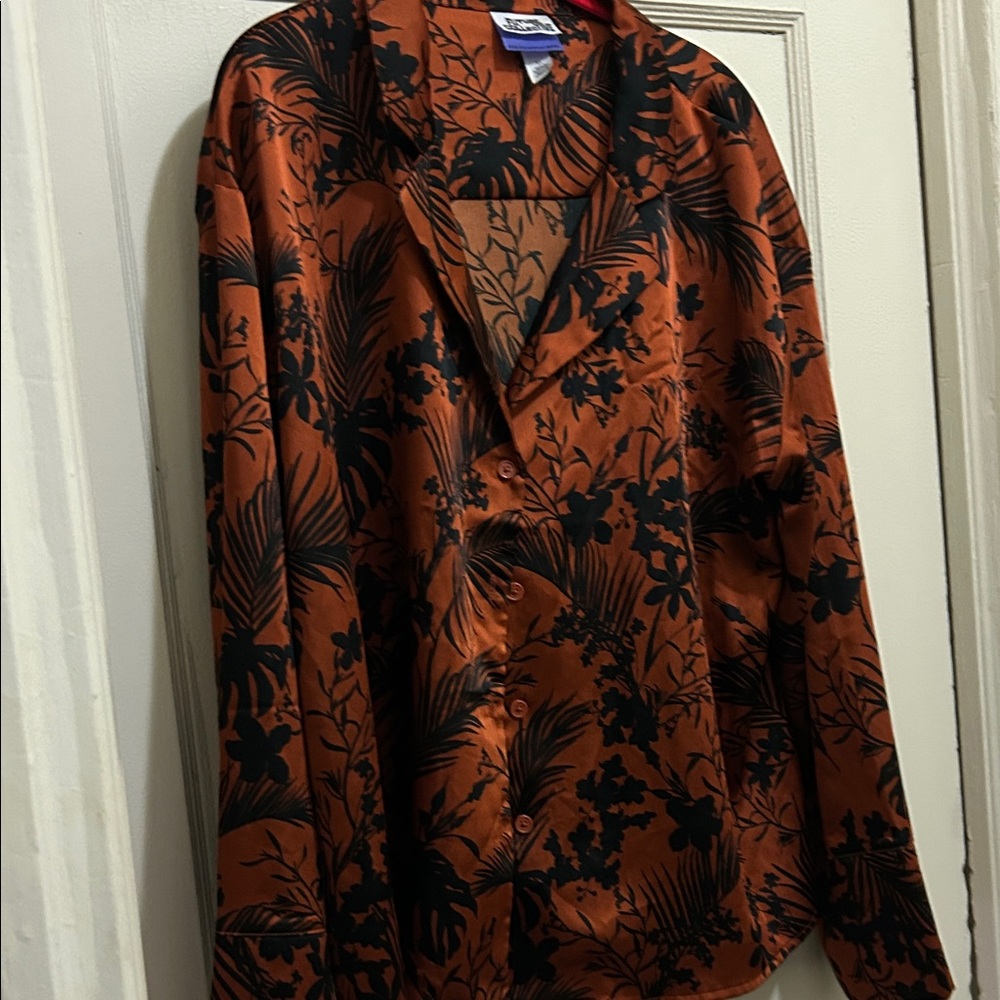 Elegant Black and Brown Floral Blouse